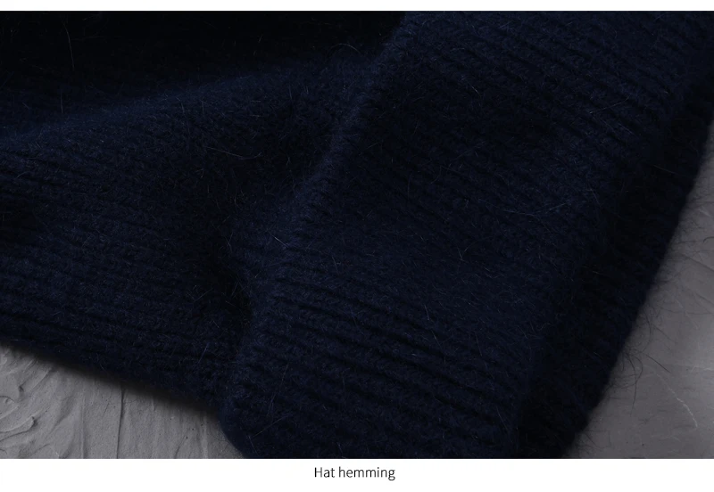 Casual Winter Hat for Women Real Rabbit Fur Beanie Ladies Fall Cashmere Hats Three Fold Thick Knitted Girls Skullies Beanies Cap