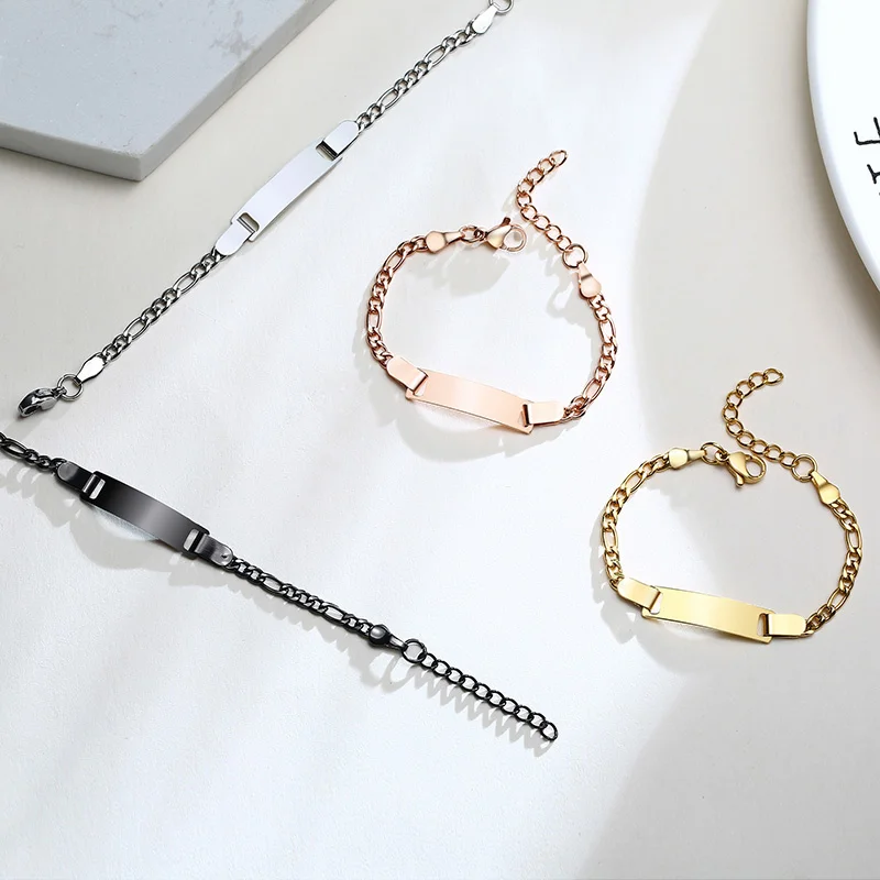 Personalize Name Bracelet for Baby Boy Girl Figaro Chain Smooth Bangle Link Gold Tone No Fade Safty Jewelry 12cm to 15cm