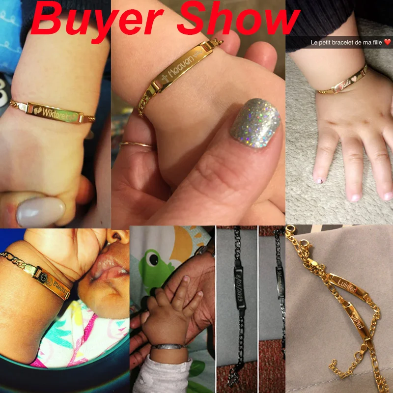 Personalize Name Bracelet for Baby Boy Girl Figaro Chain Smooth Bangle Link Gold Tone No Fade Safty Jewelry 12cm to 15cm