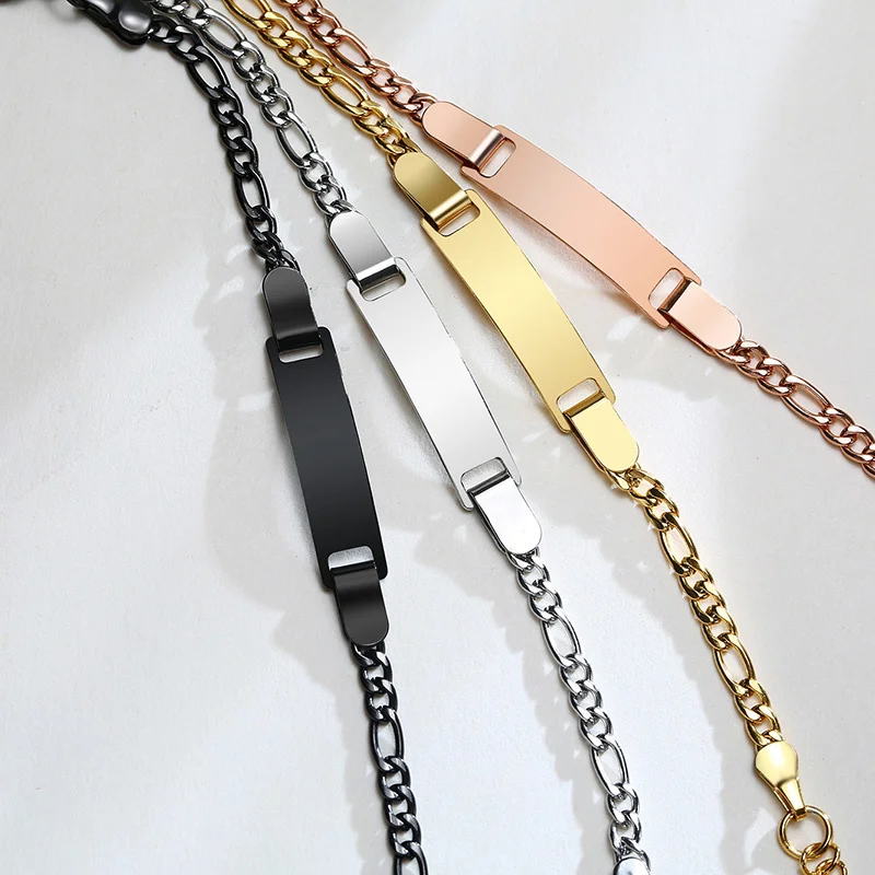 Personalize Name Bracelet for Baby Boy Girl Figaro Chain Smooth Bangle Link Gold Tone No Fade Safty Jewelry 12cm to 15cm