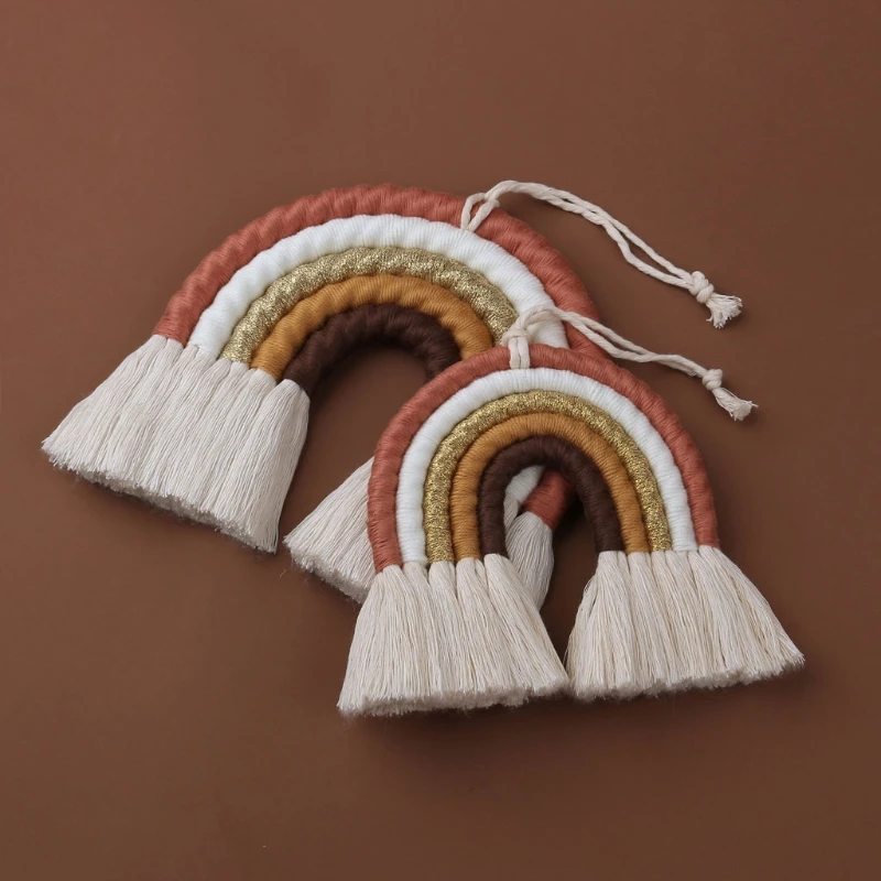 OOTDTY 5 Lines Macrame Rainbow Hanging Ornament DIY Rope Handmade Woven Wall Decor Baby Girls Room Decor Home Nursery Decor