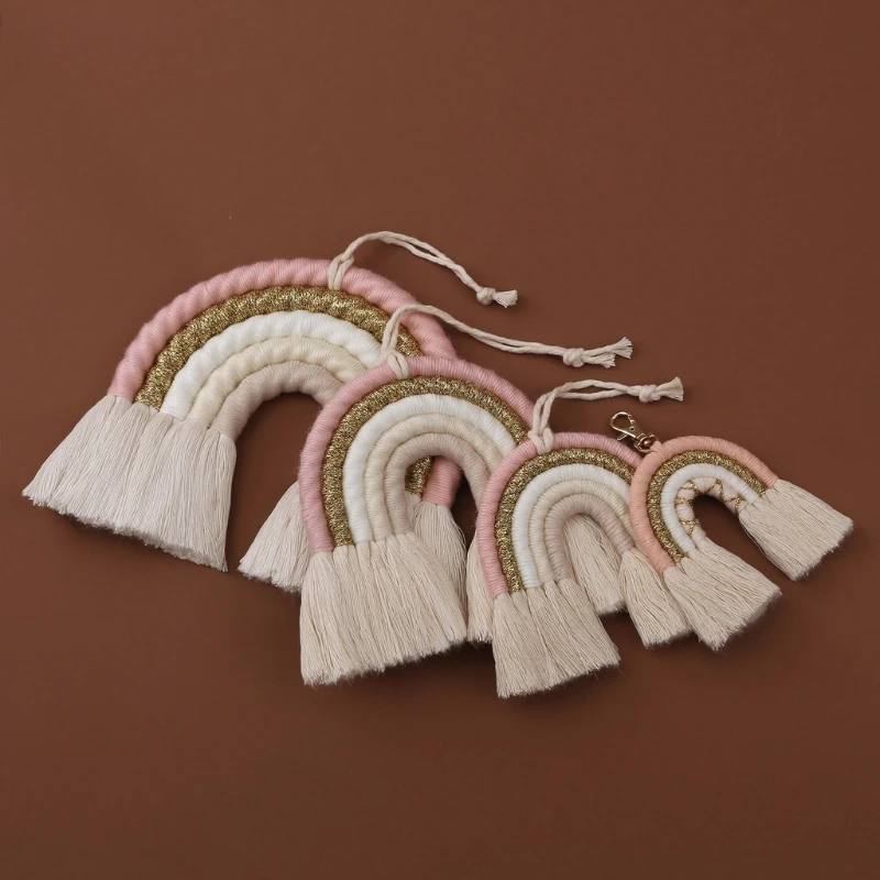 OOTDTY 5 Lines Macrame Rainbow Hanging Ornament DIY Rope Handmade Woven Wall Decor Baby Girls Room Decor Home Nursery Decor