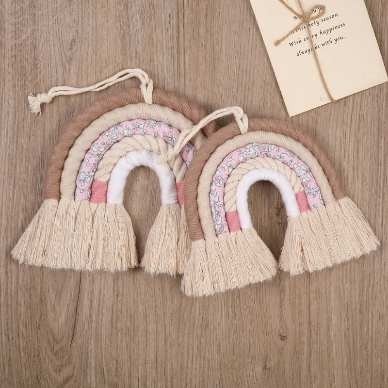 OOTDTY 5 Lines Macrame Rainbow Hanging Ornament DIY Rope Handmade Woven Wall Decor Baby Girls Room Decor Home Nursery Decor