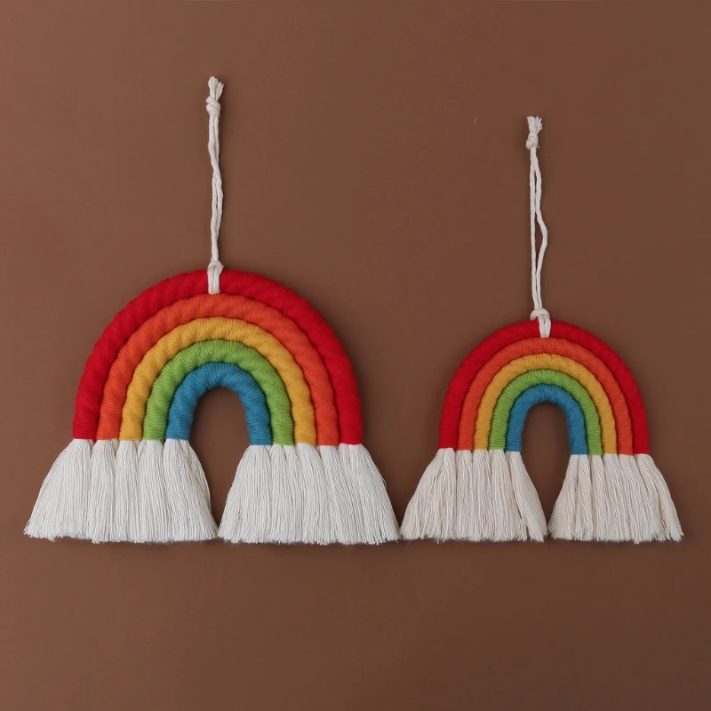 OOTDTY 5 Lines Macrame Rainbow Hanging Ornament DIY Rope Handmade Woven Wall Decor Baby Girls Room Decor Home Nursery Decor