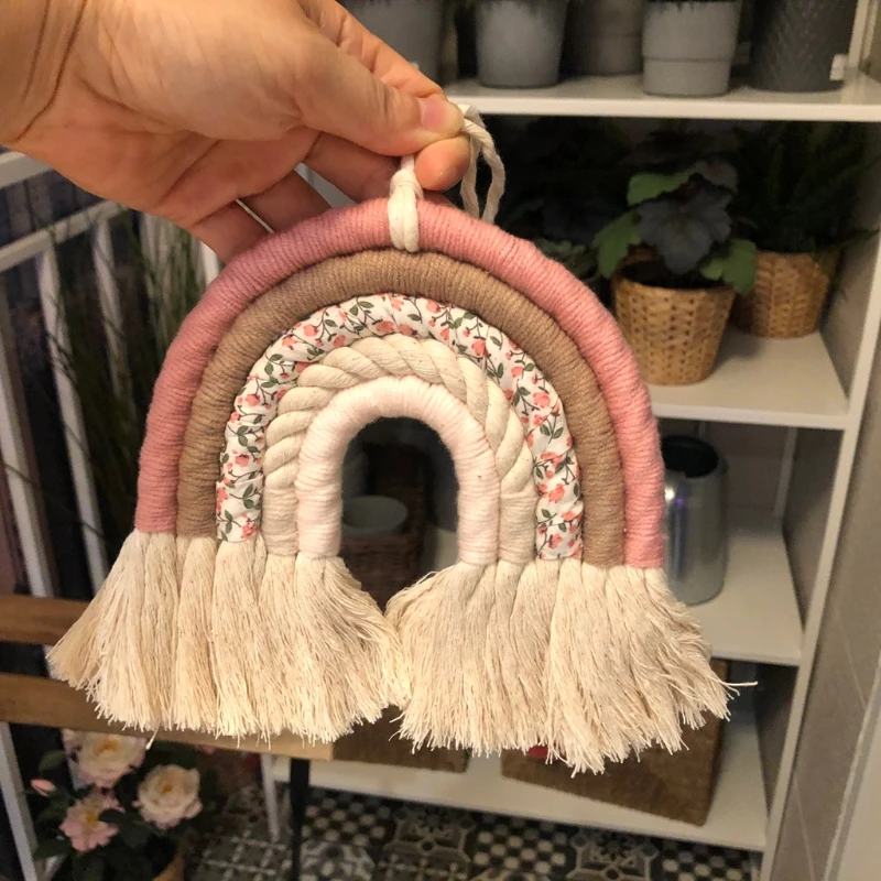 OOTDTY 5 Lines Macrame Rainbow Hanging Ornament DIY Rope Handmade Woven Wall Decor Baby Girls Room Decor Home Nursery Decor