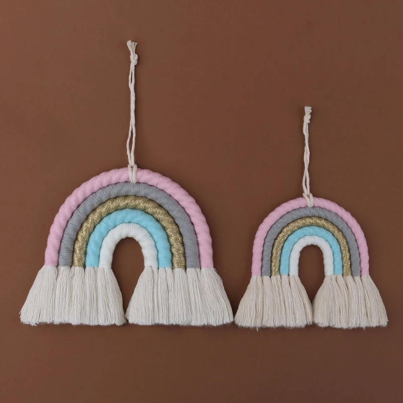 OOTDTY 5 Lines Macrame Rainbow Hanging Ornament DIY Rope Handmade Woven Wall Decor Baby Girls Room Decor Home Nursery Decor