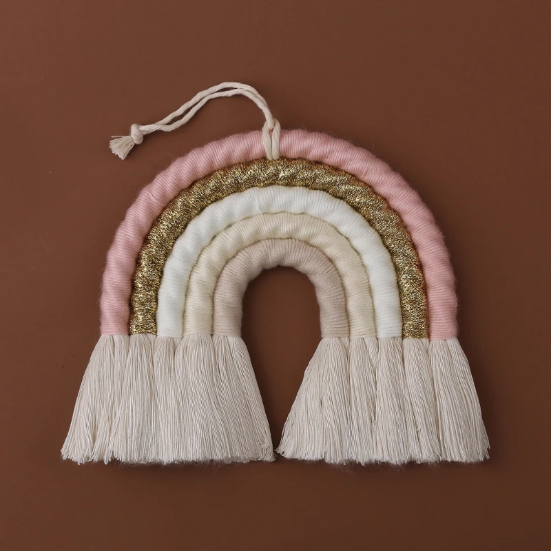 OOTDTY 5 Lines Macrame Rainbow Hanging Ornament DIY Rope Handmade Woven Wall Decor Baby Girls Room Decor Home Nursery Decor