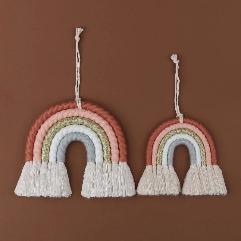OOTDTY 5 Lines Macrame Rainbow Hanging Ornament DIY Rope Handmade Woven Wall Decor Baby Girls Room Decor Home Nursery Decor