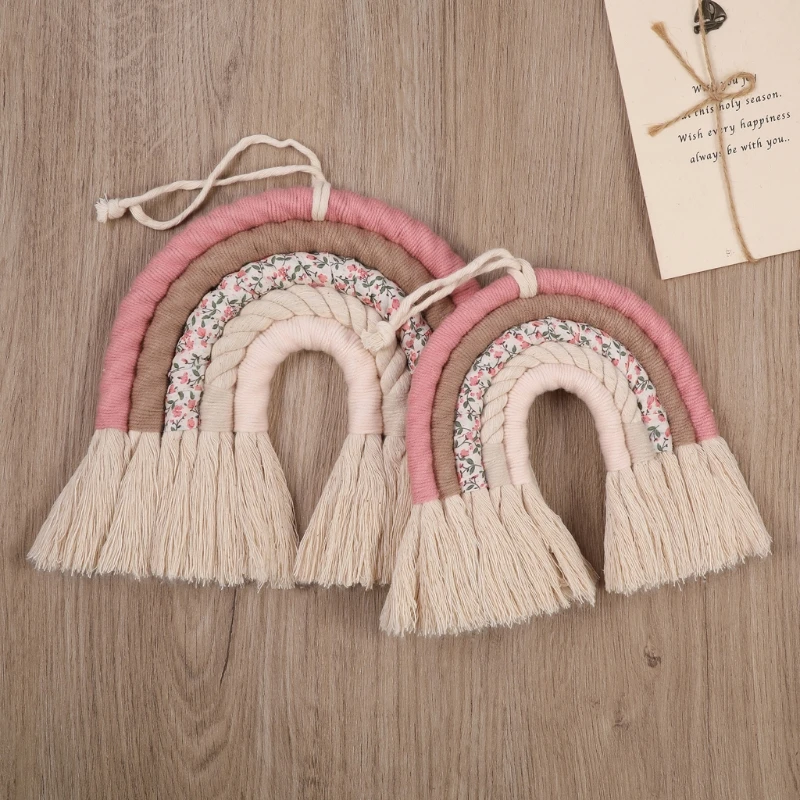 OOTDTY 5 Lines Macrame Rainbow Hanging Ornament DIY Rope Handmade Woven Wall Decor Baby Girls Room Decor Home Nursery Decor