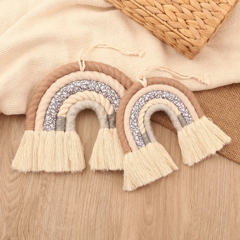 OOTDTY 5 Lines Macrame Rainbow Hanging Ornament DIY Rope Handmade Woven Wall Decor Baby Girls Room Decor Home Nursery Decor