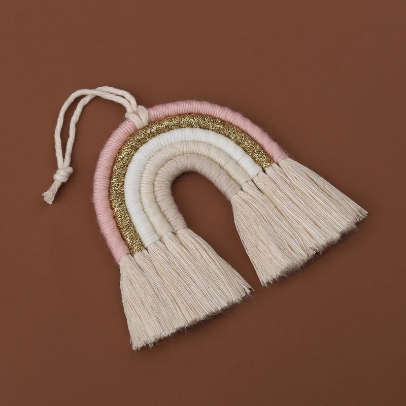 OOTDTY 5 Lines Macrame Rainbow Hanging Ornament DIY Rope Handmade Woven Wall Decor Baby Girls Room Decor Home Nursery Decor