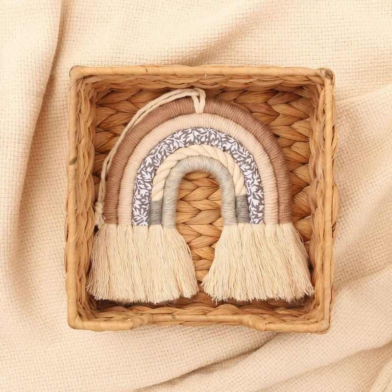 OOTDTY 5 Lines Macrame Rainbow Hanging Ornament DIY Rope Handmade Woven Wall Decor Baby Girls Room Decor Home Nursery Decor