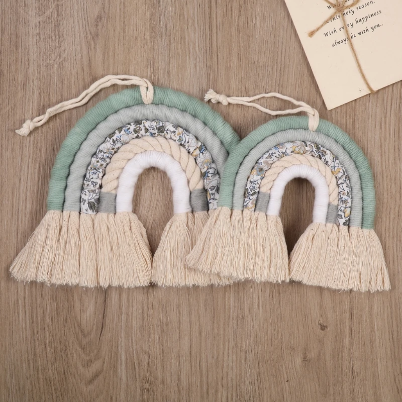 OOTDTY 5 Lines Macrame Rainbow Hanging Ornament DIY Rope Handmade Woven Wall Decor Baby Girls Room Decor Home Nursery Decor