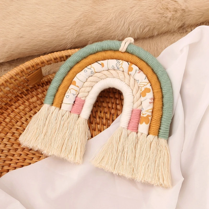 OOTDTY 5 Lines Macrame Rainbow Hanging Ornament DIY Rope Handmade Woven Wall Decor Baby Girls Room Decor Home Nursery Decor