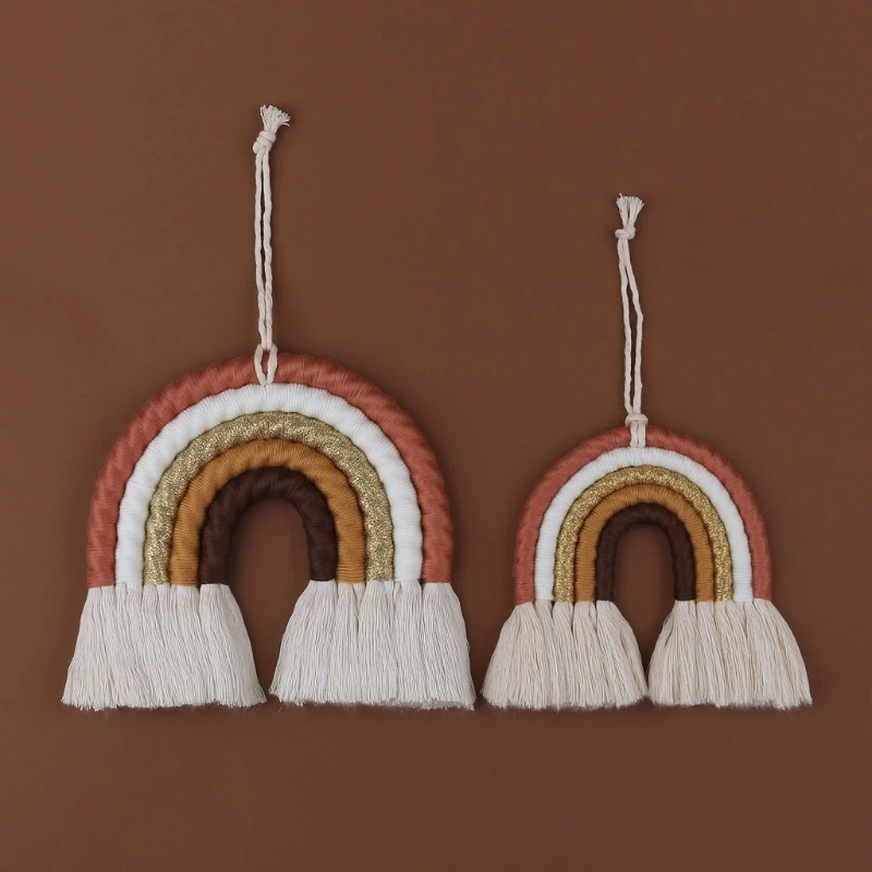 OOTDTY 5 Lines Macrame Rainbow Hanging Ornament DIY Rope Handmade Woven Wall Decor Baby Girls Room Decor Home Nursery Decor