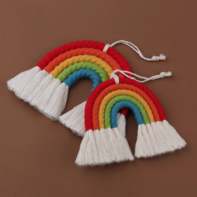 OOTDTY 5 Lines Macrame Rainbow Hanging Ornament DIY Rope Handmade Woven Wall Decor Baby Girls Room Decor Home Nursery Decor