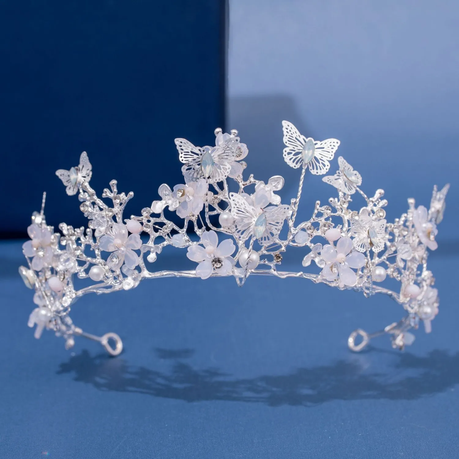 Baroque Silver Color Purple Crystal Butterfly Bridal Tiaras Crowns Headpiece Rhinestone Pageant Diadem Wedding Hair Accessories
