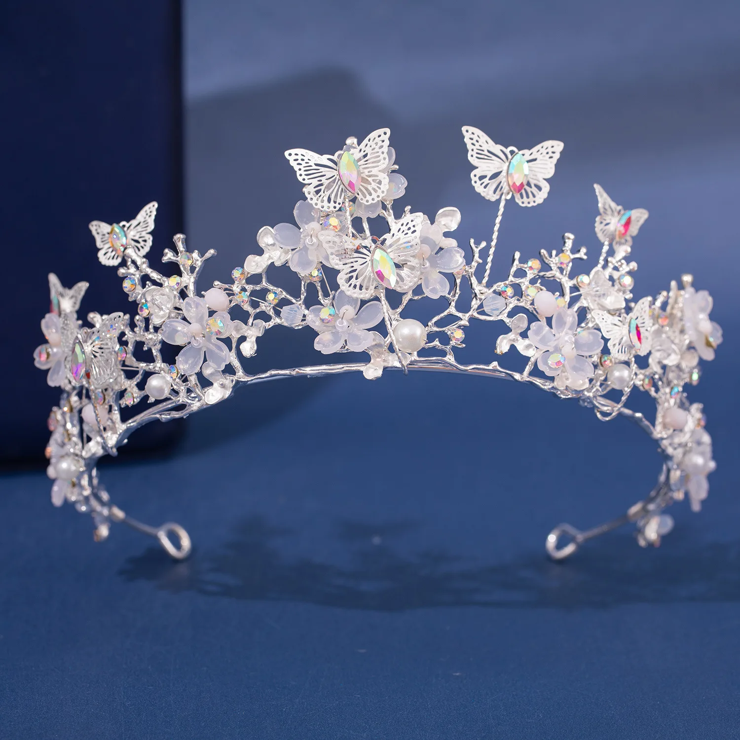 Baroque Silver Color Purple Crystal Butterfly Bridal Tiaras Crowns Headpiece Rhinestone Pageant Diadem Wedding Hair Accessories