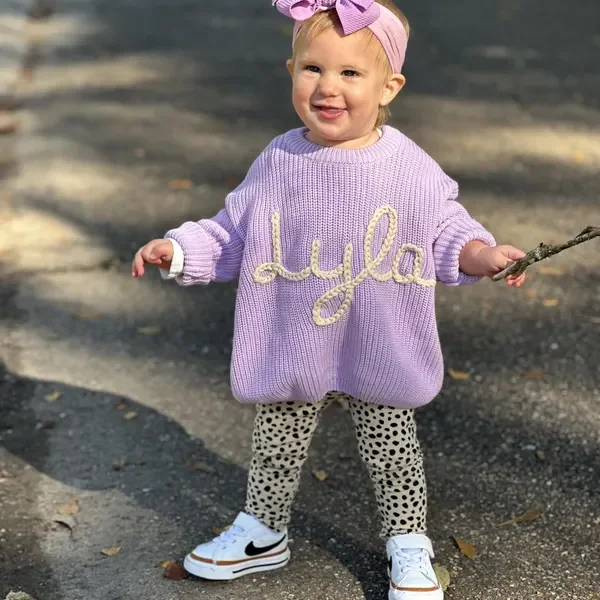 Personalized Hand Embroidered Name Sweaters Baby Knit Jumper Monogram Custom Name Sweaters Christmas gift Birthday Gift For Kid