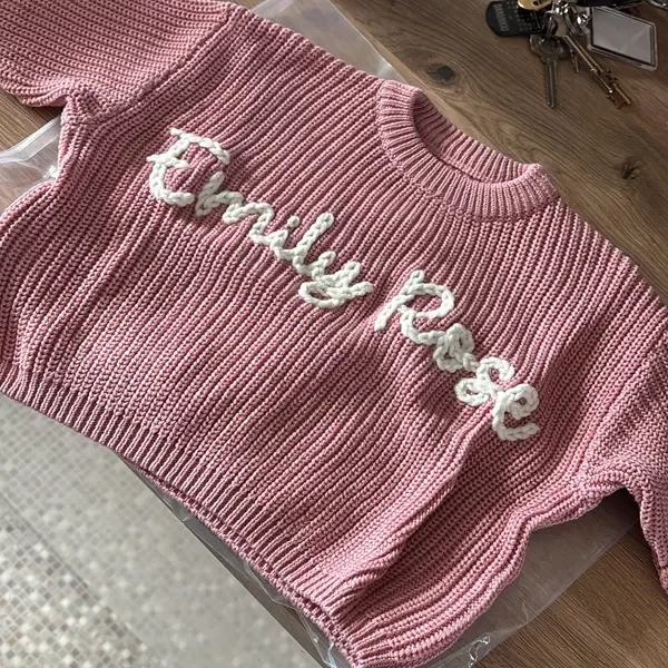 Personalized Hand Embroidered Name Sweaters Baby Knit Jumper Monogram Custom Name Sweaters Christmas gift Birthday Gift For Kid
