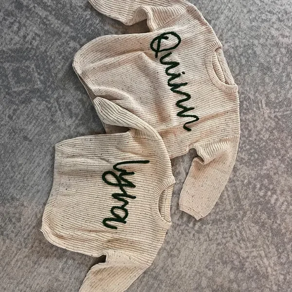 Personalized Hand Embroidered Name Sweaters Baby Knit Jumper Monogram Custom Name Sweaters Christmas gift Birthday Gift For Kid