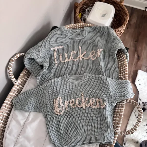 Personalized Hand Embroidered Name Sweaters Baby Knit Jumper Monogram Custom Name Sweaters Christmas gift Birthday Gift For Kid