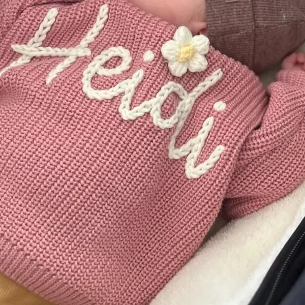 Personalized Hand Embroidered Name Sweaters Baby Knit Jumper Monogram Custom Name Sweaters Christmas gift Birthday Gift For Kid