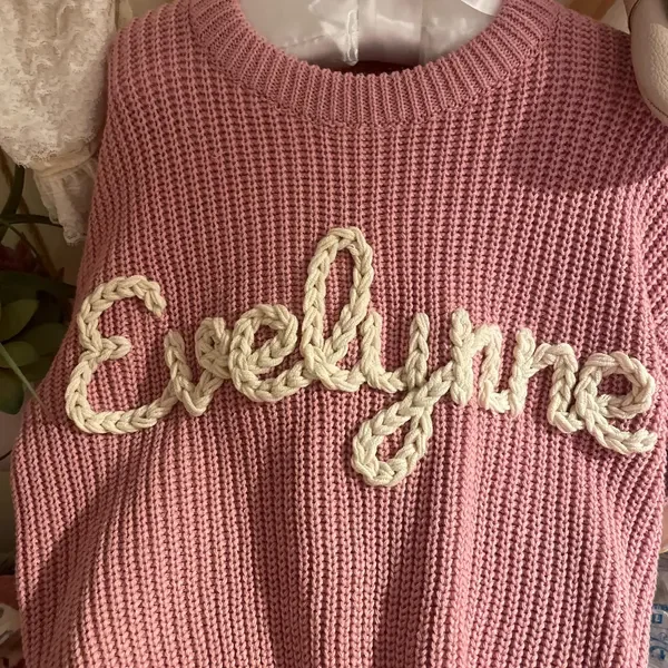 Personalized Hand Embroidered Name Sweaters Baby Knit Jumper Monogram Custom Name Sweaters Christmas gift Birthday Gift For Kid