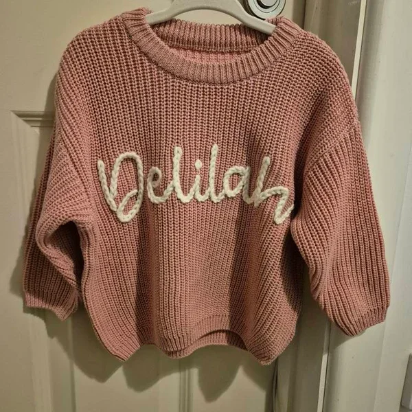 Personalized Hand Embroidered Name Sweaters Baby Knit Jumper Monogram Custom Name Sweaters Christmas gift Birthday Gift For Kid