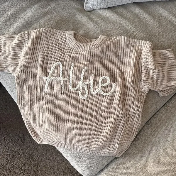 Personalized Hand Embroidered Name Sweaters Baby Knit Jumper Monogram Custom Name Sweaters Christmas gift Birthday Gift For Kid