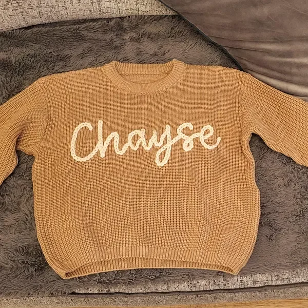 Personalized Hand Embroidered Name Sweaters Baby Knit Jumper Monogram Custom Name Sweaters Christmas gift Birthday Gift For Kid