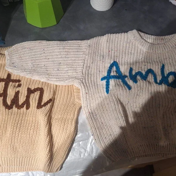 Personalized Hand Embroidered Name Sweaters Baby Knit Jumper Monogram Custom Name Sweaters Christmas gift Birthday Gift For Kid