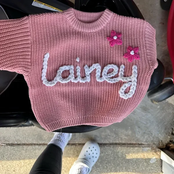 Personalized Hand Embroidered Name Sweaters Baby Knit Jumper Monogram Custom Name Sweaters Christmas gift Birthday Gift For Kid