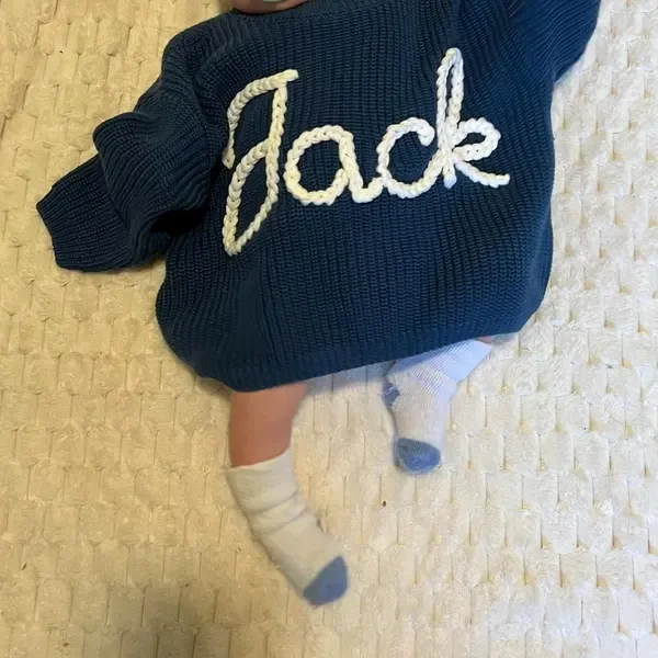 Personalized Hand Embroidered Name Sweaters Baby Knit Jumper Monogram Custom Name Sweaters Christmas gift Birthday Gift For Kid