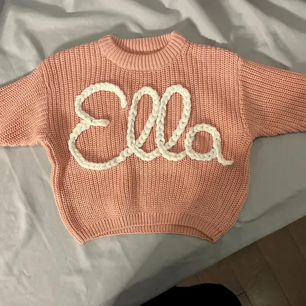 Personalized Hand Embroidered Name Sweaters Baby Knit Jumper Monogram Custom Name Sweaters Christmas gift Birthday Gift For Kid