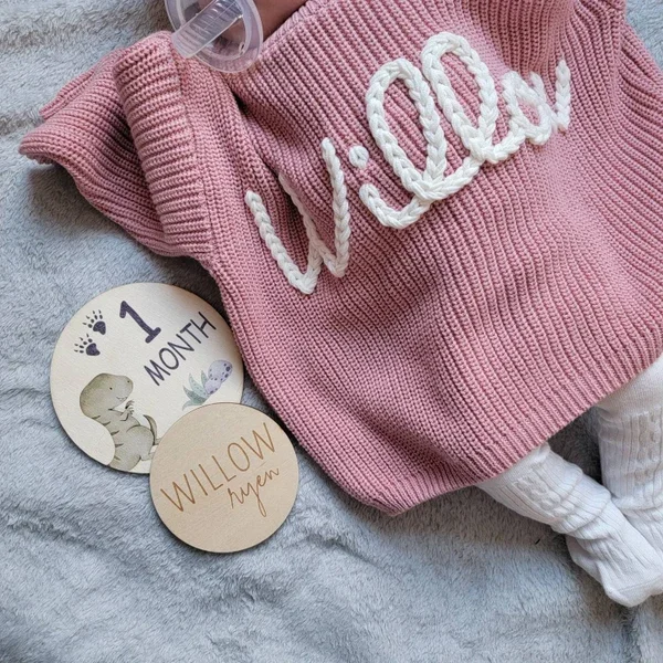 Personalized Hand Embroidered Name Sweaters Baby Knit Jumper Monogram Custom Name Sweaters Christmas gift Birthday Gift For Kid