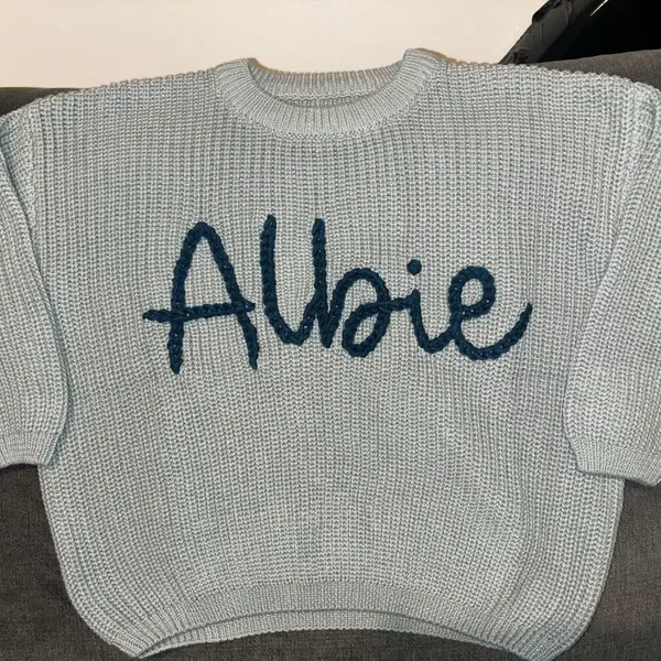 Personalized Hand Embroidered Name Sweaters Baby Knit Jumper Monogram Custom Name Sweaters Christmas gift Birthday Gift For Kid