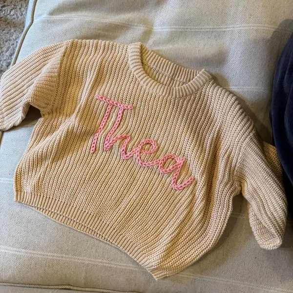 Personalized Hand Embroidered Name Sweaters Baby Knit Jumper Monogram Custom Name Sweaters Christmas gift Birthday Gift For Kid