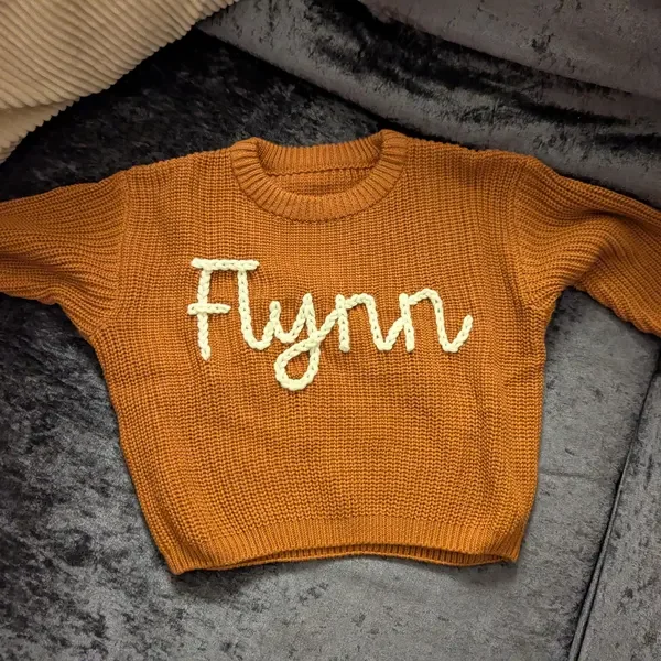 Personalized Hand Embroidered Name Sweaters Baby Knit Jumper Monogram Custom Name Sweaters Christmas gift Birthday Gift For Kid