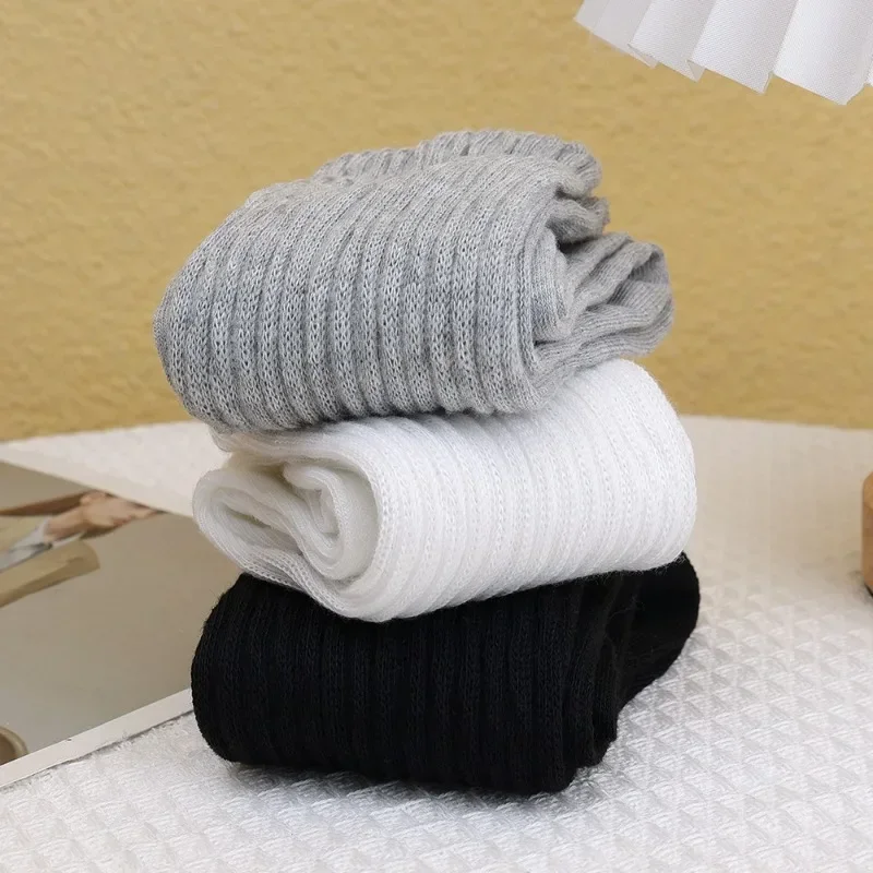 Cotton Pleated Vertical Strips Socks Autumn Solid Color Winter Warm Socks for Women Korean Style Middle Tube Girls Pile Socks