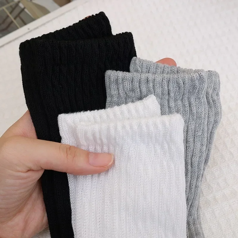 Cotton Pleated Vertical Strips Socks Autumn Solid Color Winter Warm Socks for Women Korean Style Middle Tube Girls Pile Socks