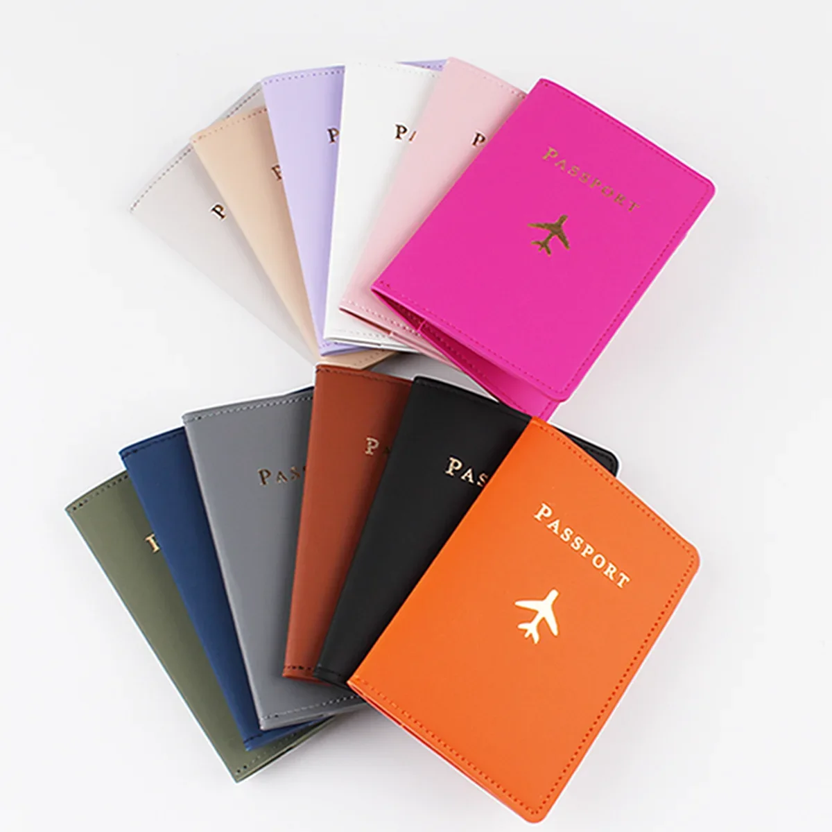 Women Men Solid Colour Passport Cover Case and Luggage Tag Fashion Travel Passport Card Holder Wallet Case Travel Accessories