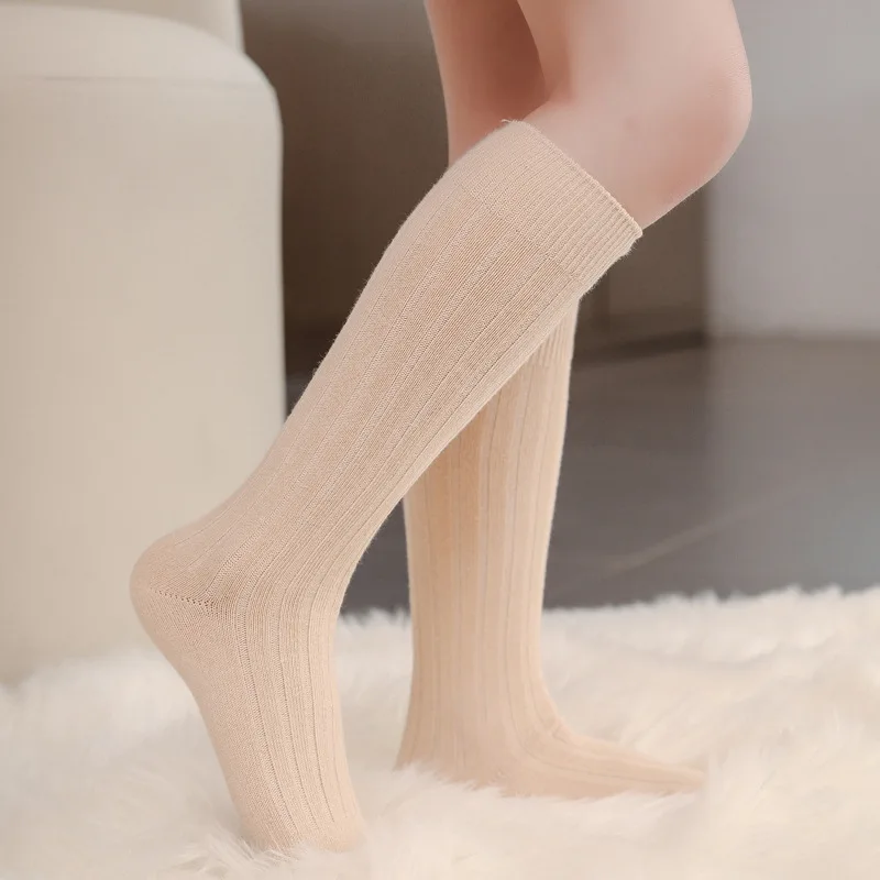 4-12 Years Children Knee-length Socks Spanish Style Autumn Fashion Solid Color Cotton Socks