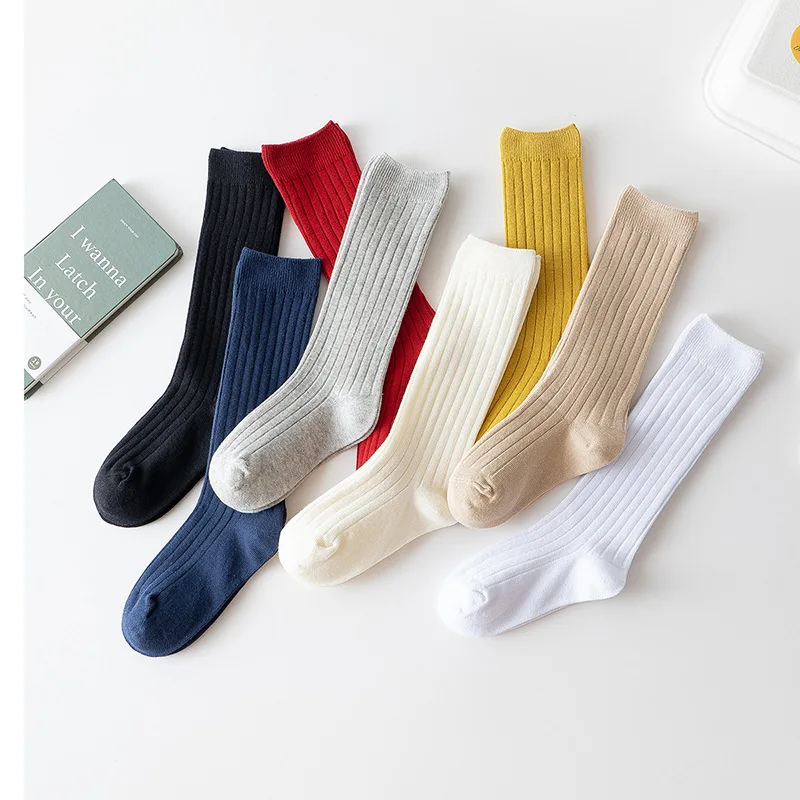 4-12 Years Children Knee-length Socks Spanish Style Autumn Fashion Solid Color Cotton Socks
