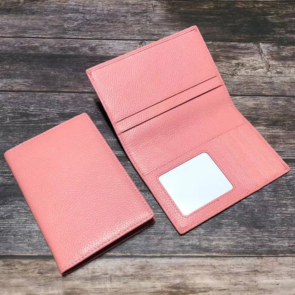 100% Cowhide Passport Holder Factory Genuine Leather Engrave Letters Men Women Passport Cover Customized Name Travel Card Wallet