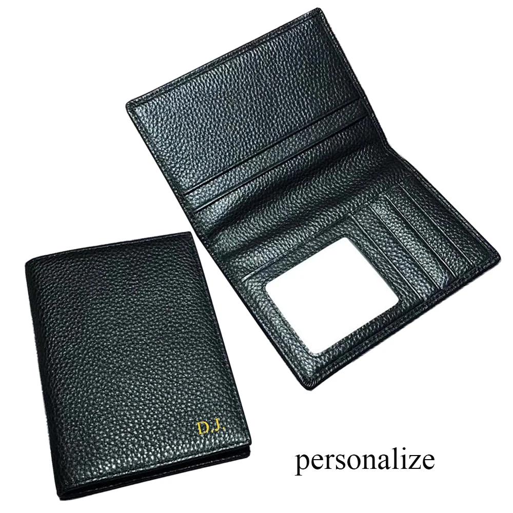 100% Cowhide Passport Holder Factory Genuine Leather Engrave Letters Men Women Passport Cover Customized Name Travel Card Wallet