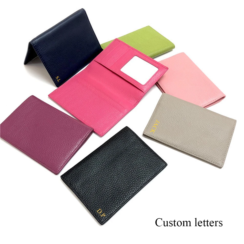 100% Cowhide Passport Holder Factory Genuine Leather Engrave Letters Men Women Passport Cover Customized Name Travel Card Wallet