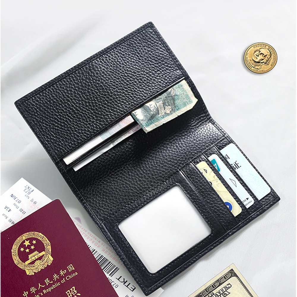 100% Cowhide Passport Holder Factory Genuine Leather Engrave Letters Men Women Passport Cover Customized Name Travel Card Wallet