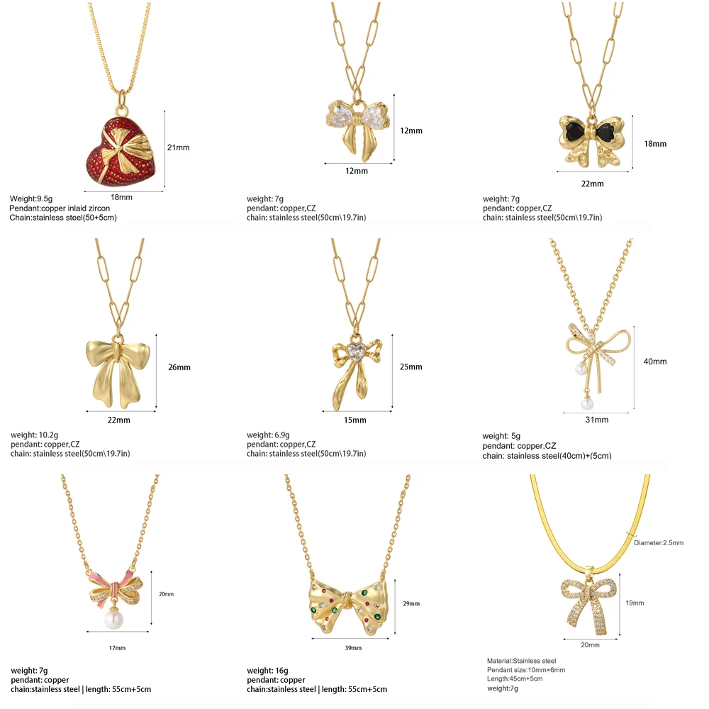 Bow Necklace for Women Cute Butterlfy Heart Pendant Gold Color Stainless Steel Long Chain Collars Neck Cadenas Para Hombre en