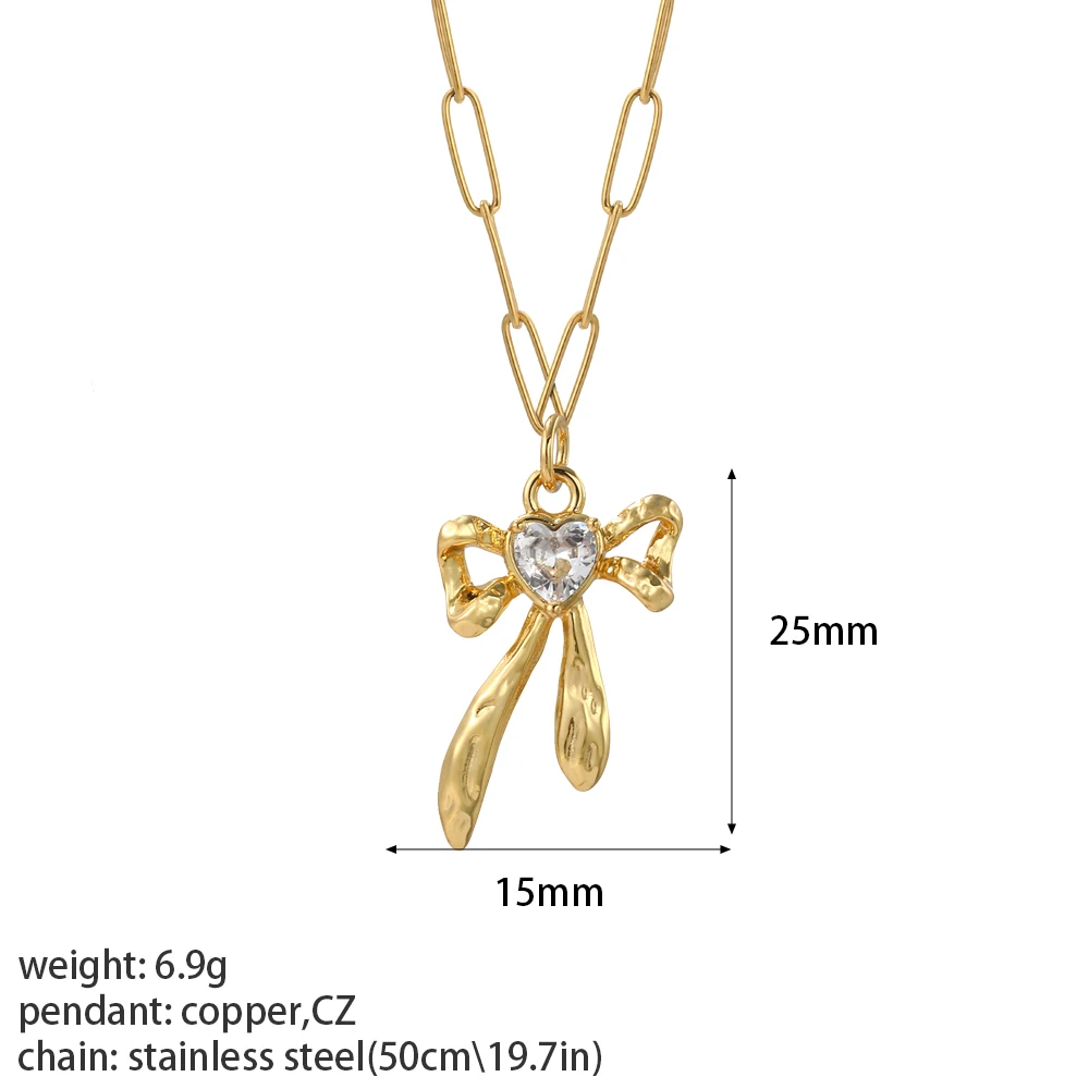 Bow Necklace for Women Cute Butterlfy Heart Pendant Gold Color Stainless Steel Long Chain Collars Neck Cadenas Para Hombre en